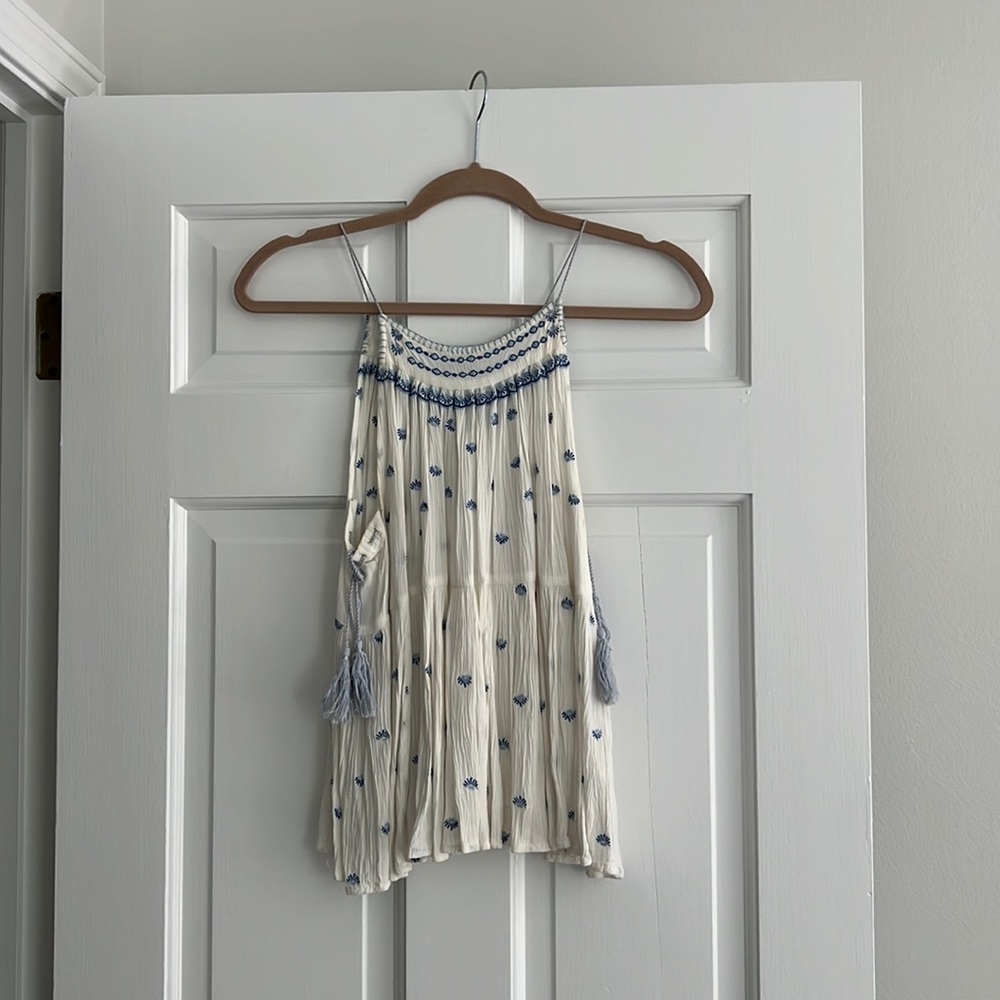 aqua white and blue top